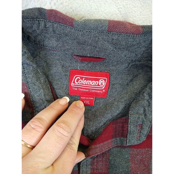 Coleman Plaid Flannel Shirt Men's 2XL Red/Gray Long Sleeve Pockets Outdoor EUC - Picture 5 of 11